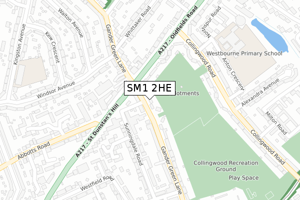 SM1 2HE map - large scale - OS Open Zoomstack (Ordnance Survey)