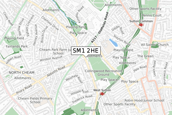 SM1 2HE map - small scale - OS Open Zoomstack (Ordnance Survey)