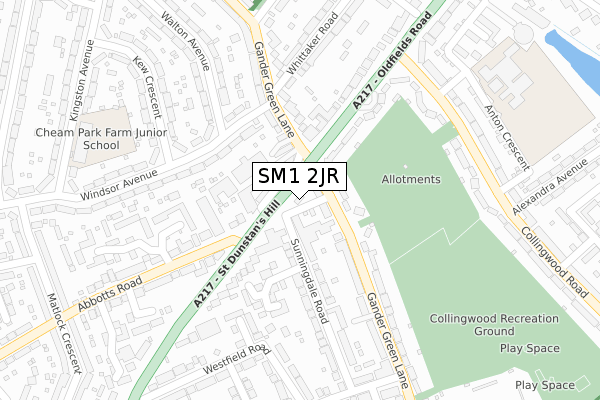 SM1 2JR map - large scale - OS Open Zoomstack (Ordnance Survey)