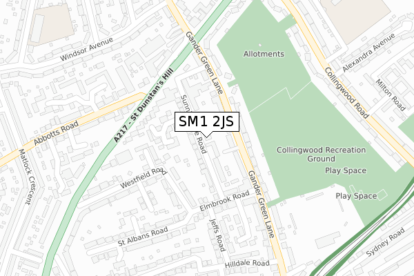 SM1 2JS map - large scale - OS Open Zoomstack (Ordnance Survey)