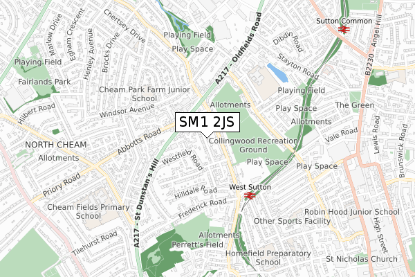 SM1 2JS map - small scale - OS Open Zoomstack (Ordnance Survey)