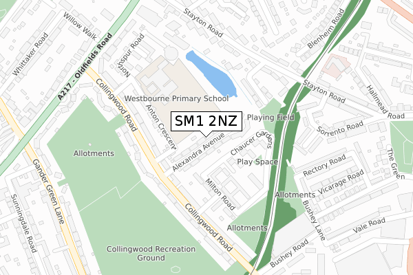 SM1 2NZ map - large scale - OS Open Zoomstack (Ordnance Survey)