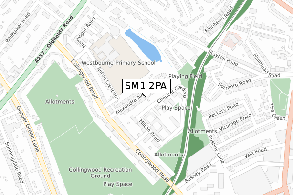 SM1 2PA map - large scale - OS Open Zoomstack (Ordnance Survey)