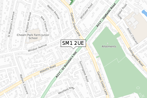 SM1 2UE map - large scale - OS Open Zoomstack (Ordnance Survey)