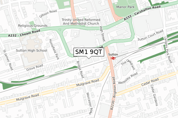 SM1 9QT map - large scale - OS Open Zoomstack (Ordnance Survey)