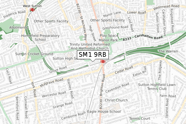 SM1 9RB map - small scale - OS Open Zoomstack (Ordnance Survey)