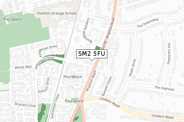 SM2 5FU map - large scale - OS Open Zoomstack (Ordnance Survey)