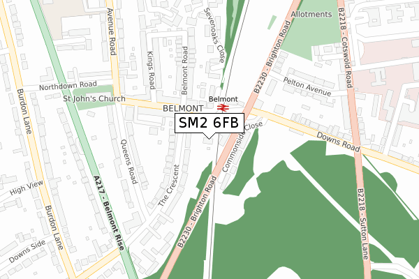 SM2 6FB map - large scale - OS Open Zoomstack (Ordnance Survey)