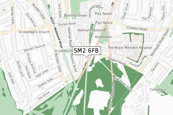 SM2 6FB map - small scale - OS Open Zoomstack (Ordnance Survey)