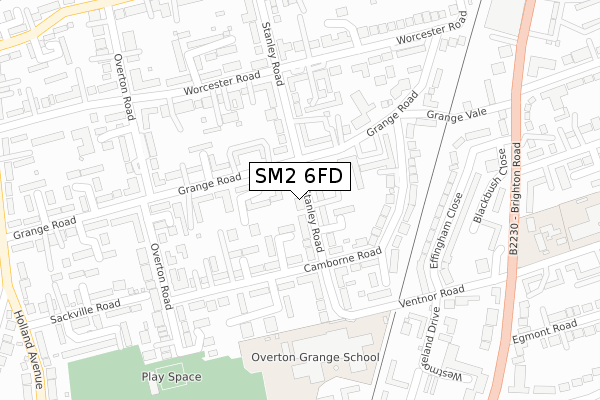 SM2 6FD map - large scale - OS Open Zoomstack (Ordnance Survey)