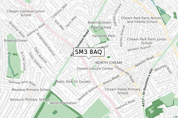 SM3 8AQ map - small scale - OS Open Zoomstack (Ordnance Survey) SM3 8AQ map - small scale - OS Open Zoomstack (Ordnance Survey)