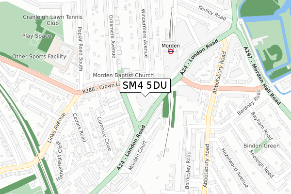 SM4 5DU map - large scale - OS Open Zoomstack (Ordnance Survey)