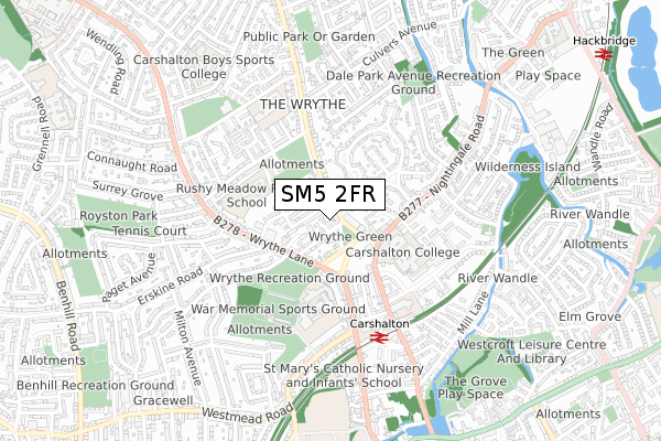 SM5 2FR map - small scale - OS Open Zoomstack (Ordnance Survey)