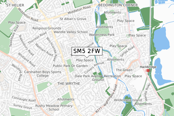 SM5 2FW map - small scale - OS Open Zoomstack (Ordnance Survey)