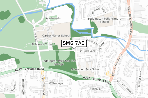 SM6 7AE map - large scale - OS Open Zoomstack (Ordnance Survey)
