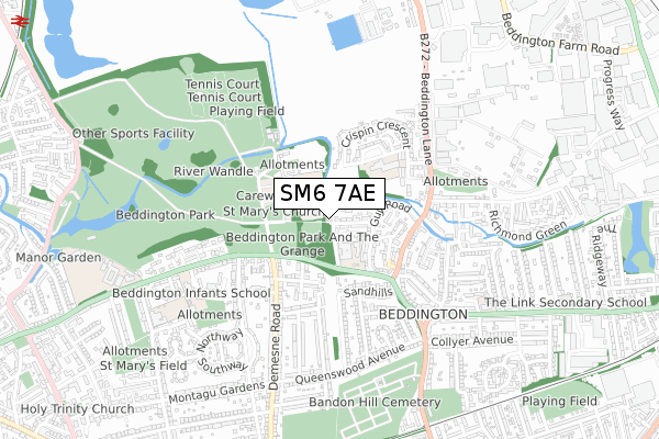 SM6 7AE map - small scale - OS Open Zoomstack (Ordnance Survey)