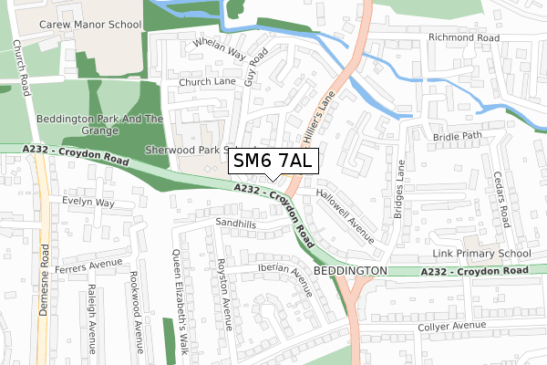 SM6 7AL map - large scale - OS Open Zoomstack (Ordnance Survey)
