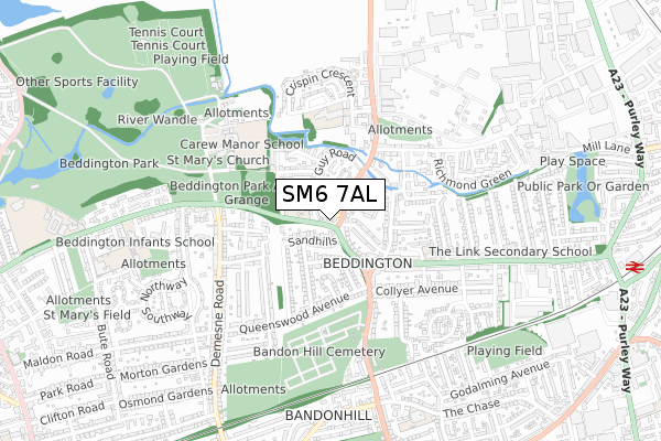 SM6 7AL map - small scale - OS Open Zoomstack (Ordnance Survey)