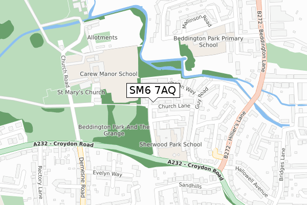 SM6 7AQ map - large scale - OS Open Zoomstack (Ordnance Survey)