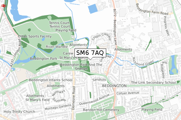 SM6 7AQ map - small scale - OS Open Zoomstack (Ordnance Survey)
