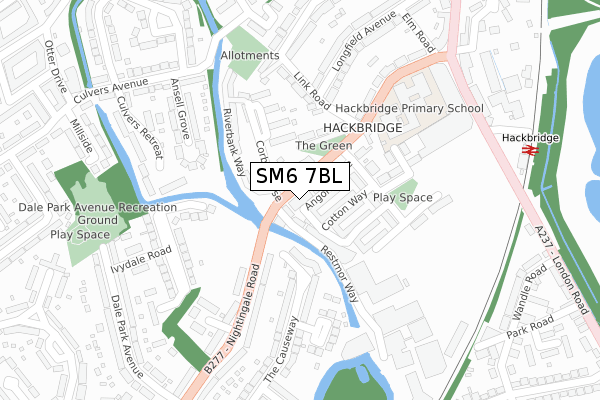 SM6 7BL map - large scale - OS Open Zoomstack (Ordnance Survey)