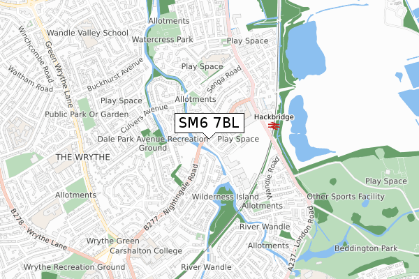 SM6 7BL map - small scale - OS Open Zoomstack (Ordnance Survey)