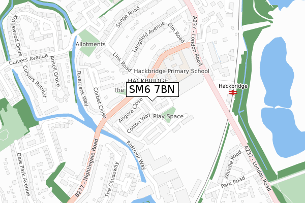 SM6 7BN map - large scale - OS Open Zoomstack (Ordnance Survey)