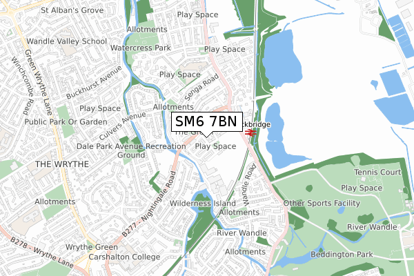 SM6 7BN map - small scale - OS Open Zoomstack (Ordnance Survey)