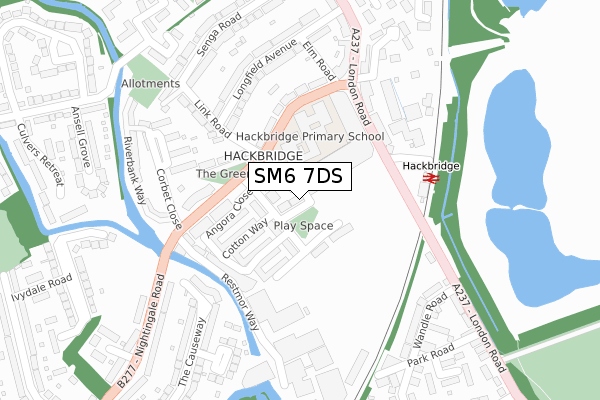 SM6 7DS map - large scale - OS Open Zoomstack (Ordnance Survey)