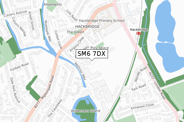 SM6 7DX map - large scale - OS Open Zoomstack (Ordnance Survey)