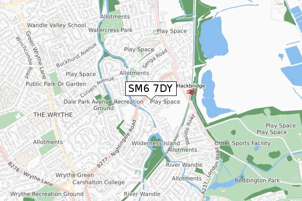 SM6 7DY map - small scale - OS Open Zoomstack (Ordnance Survey)