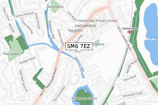 SM6 7EZ map - large scale - OS Open Zoomstack (Ordnance Survey)