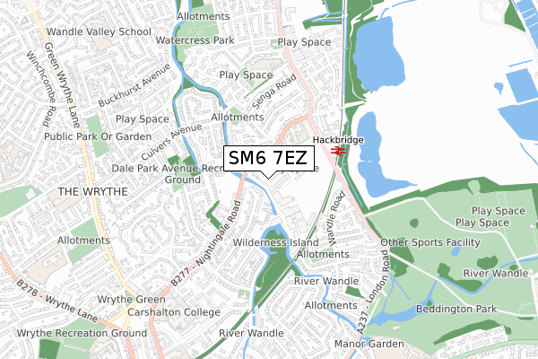 SM6 7EZ map - small scale - OS Open Zoomstack (Ordnance Survey)