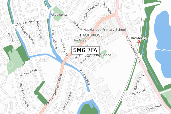 SM6 7FA map - large scale - OS Open Zoomstack (Ordnance Survey)