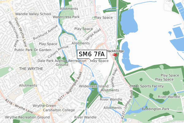 SM6 7FA map - small scale - OS Open Zoomstack (Ordnance Survey)