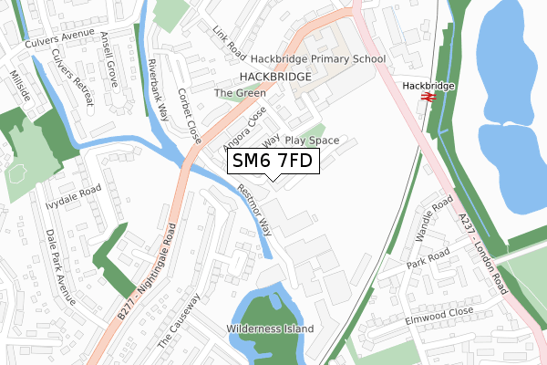 SM6 7FD map - large scale - OS Open Zoomstack (Ordnance Survey)