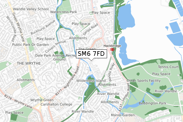 SM6 7FD map - small scale - OS Open Zoomstack (Ordnance Survey)