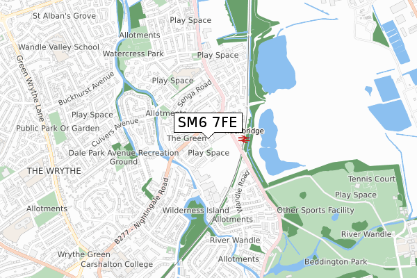 SM6 7FE map - small scale - OS Open Zoomstack (Ordnance Survey)
