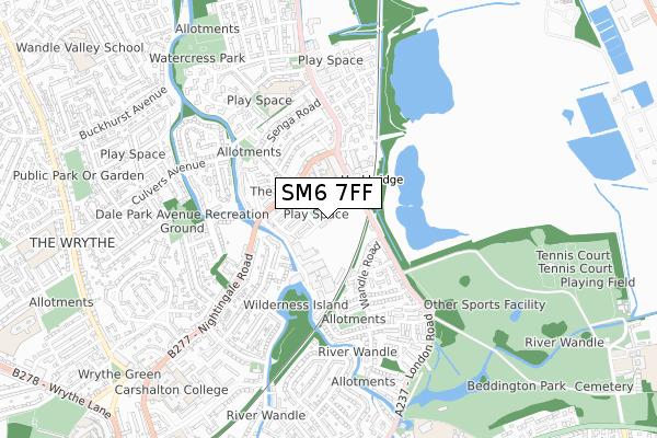 SM6 7FF map - small scale - OS Open Zoomstack (Ordnance Survey)