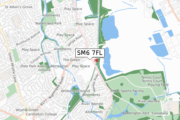 SM6 7FL map - small scale - OS Open Zoomstack (Ordnance Survey)