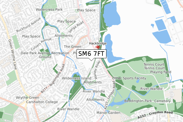 SM6 7FT map - small scale - OS Open Zoomstack (Ordnance Survey)