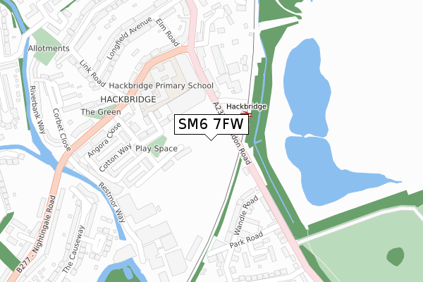 SM6 7FW map - large scale - OS Open Zoomstack (Ordnance Survey)