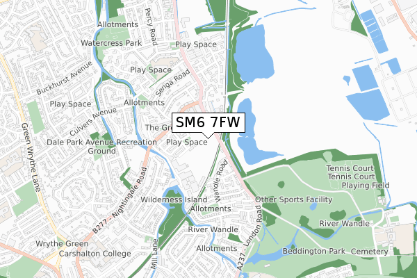 SM6 7FW map - small scale - OS Open Zoomstack (Ordnance Survey)