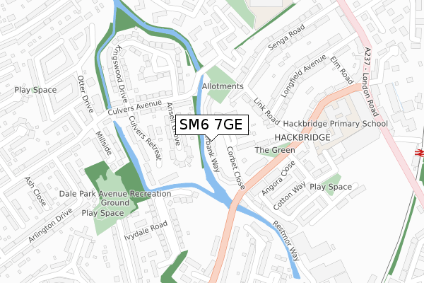 SM6 7GE map - large scale - OS Open Zoomstack (Ordnance Survey)