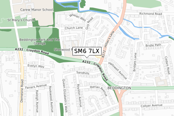 SM6 7LX map - large scale - OS Open Zoomstack (Ordnance Survey)