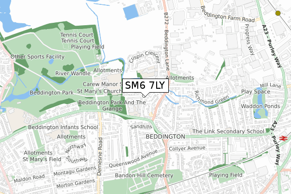 SM6 7LY map - small scale - OS Open Zoomstack (Ordnance Survey)