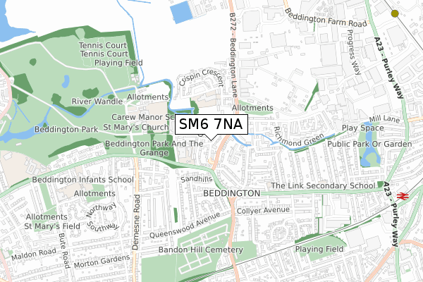 SM6 7NA map - small scale - OS Open Zoomstack (Ordnance Survey)
