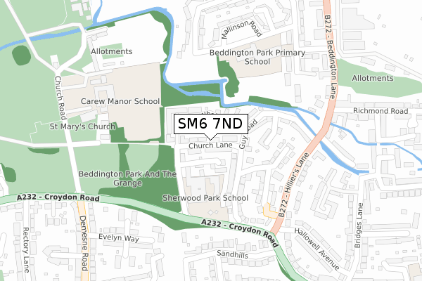 SM6 7ND map - large scale - OS Open Zoomstack (Ordnance Survey)