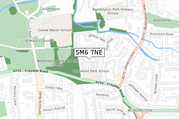 SM6 7NE map - large scale - OS Open Zoomstack (Ordnance Survey)