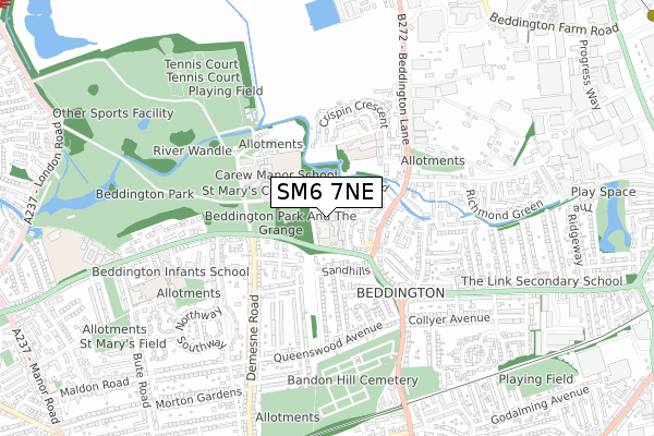 SM6 7NE map - small scale - OS Open Zoomstack (Ordnance Survey)